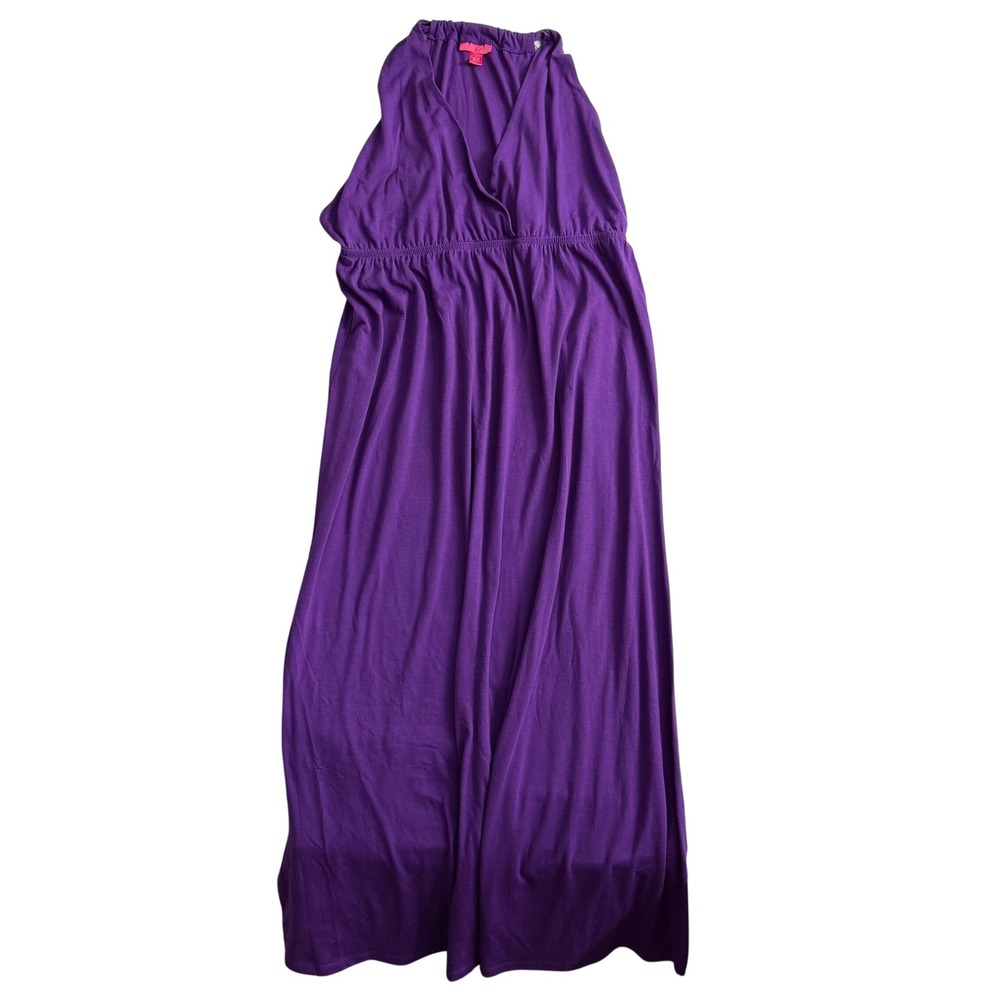 Plus Size 3X Purple Maxi‎ Dress Flowy V Neck Empire Waist Halter